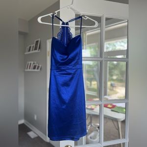 Size S Honey and Rosie blue silk lace back midi dress